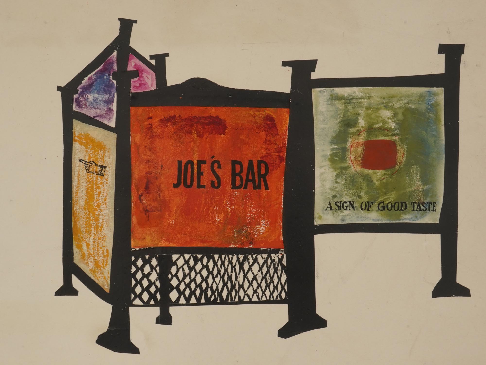 GOUACHE ON PAPER PAINTING JOES BAR ADVERTISEMENT PIC-2